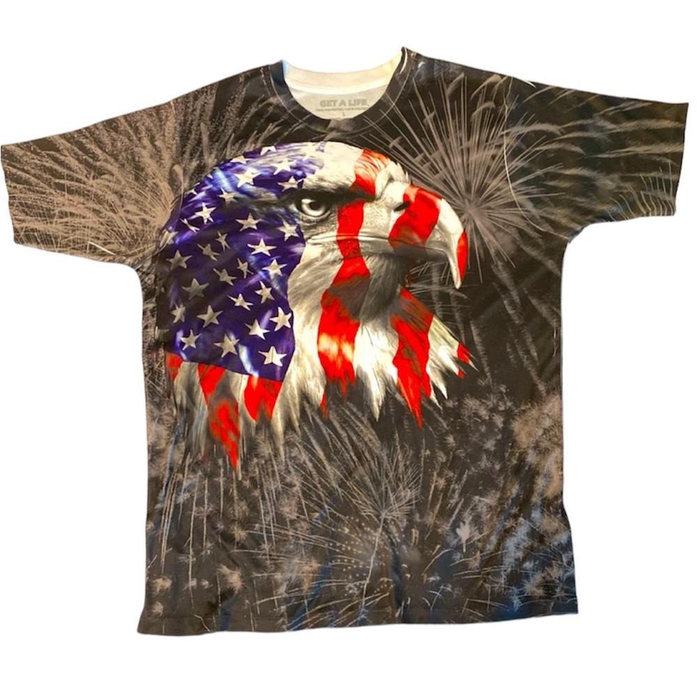 Get A Life Men’s Large T-Shirt Polyester Short Sleeve Patriotic American Eagle